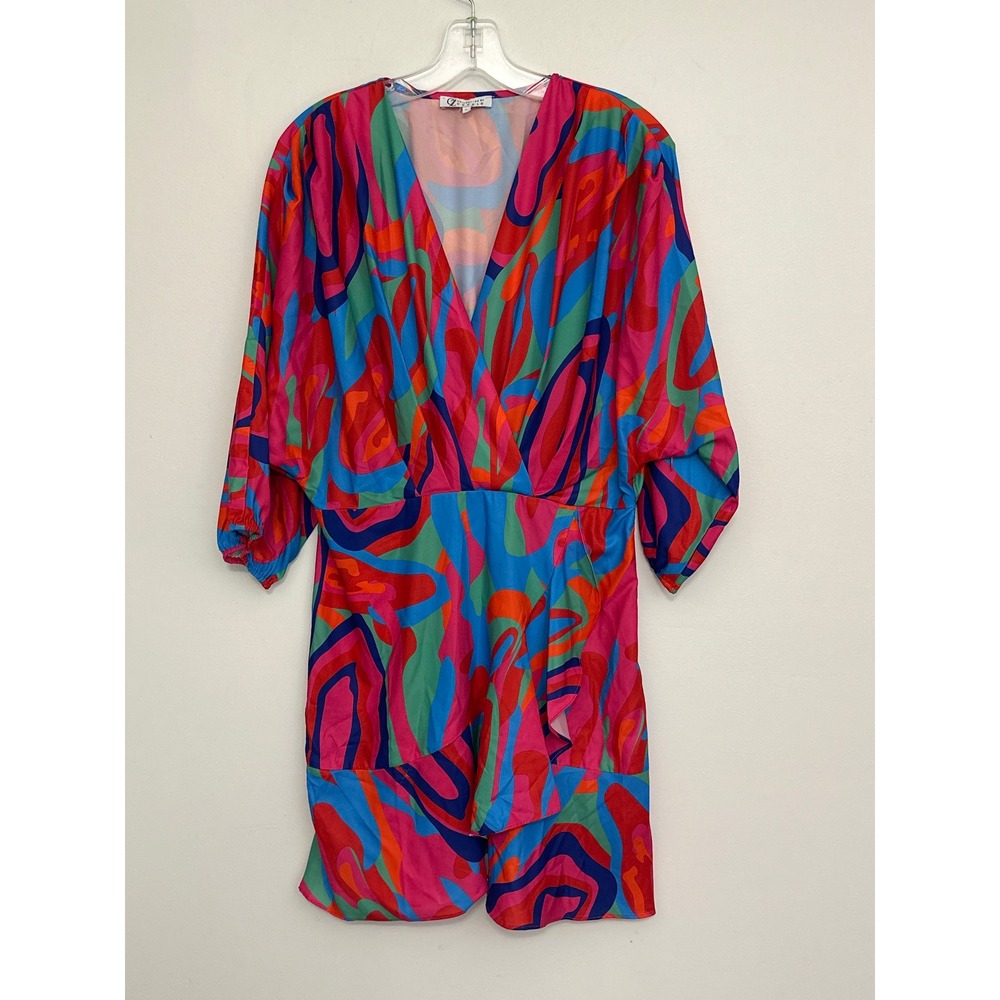 Collection by Cezele Abstract Mini Dress Womens L Bright Hippie Retro Bold 70's